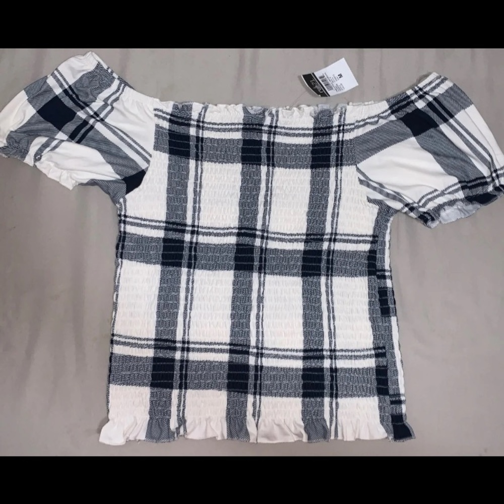 Plaid off the shoulder crop top